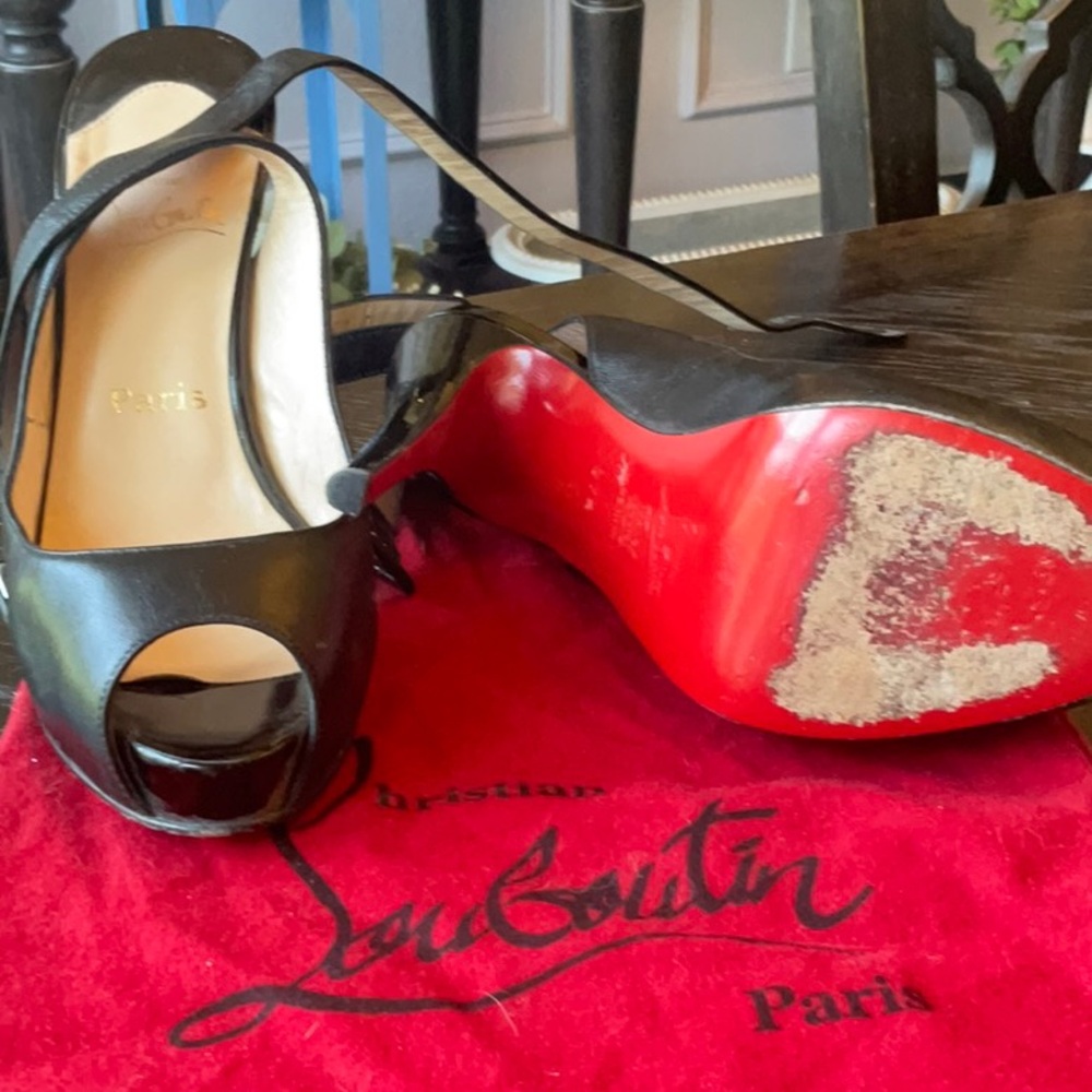 Christian Louboutin Black Peep-Toe Heels - Picture 2 of 5